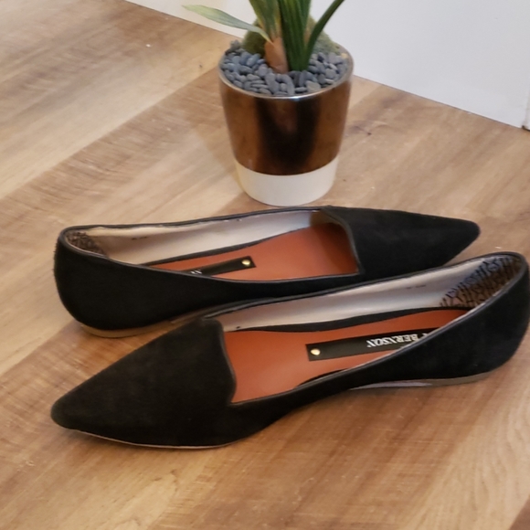 Matt Bernson D’Orsay Point Toe Suede Flats Black Leather Chic - Picture 2 of 7